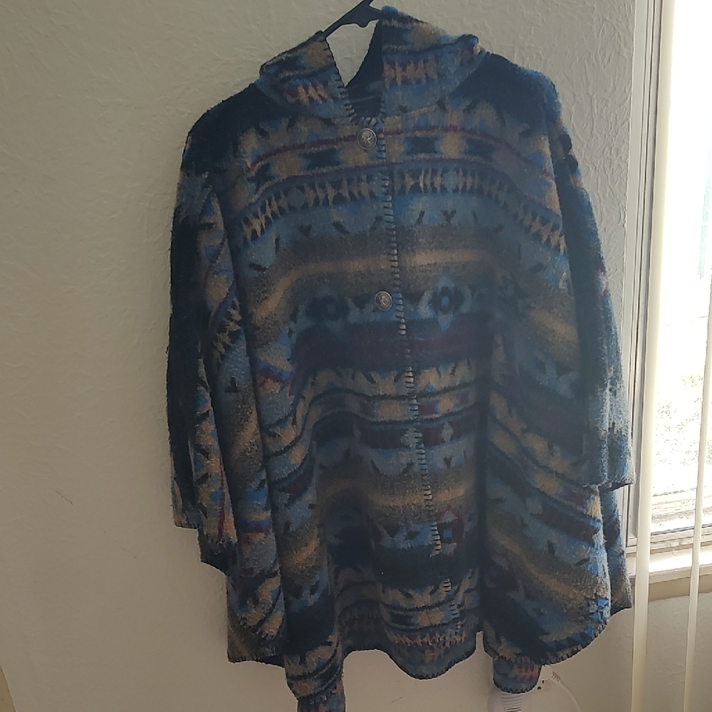 Boho Patterned Hooded Jacket in Blue